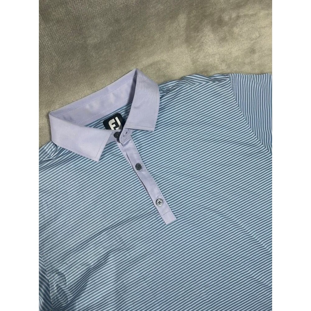 FootJoy Golf Polo Shirt Men Medium Purple Stripe Performance Stretch Outdoor